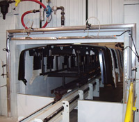 Bumpers, car bodies and fascia are cleaned of dust and fibers prior to painting.